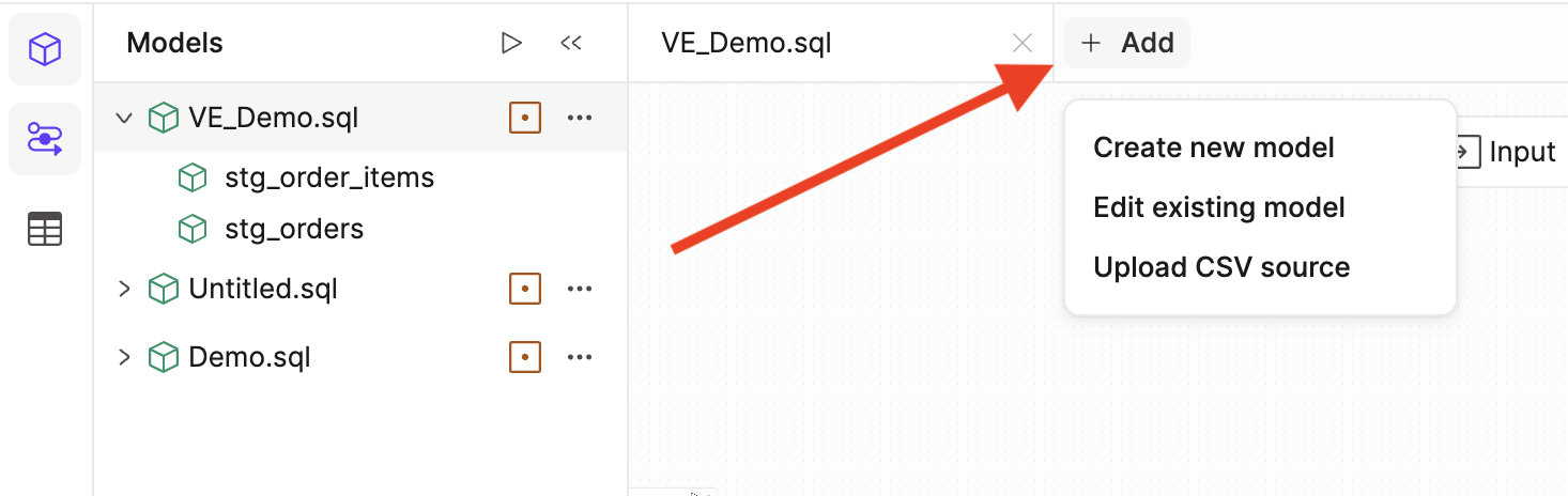 Create a new model from the Canvas landing page. Create a new model from the Canvas landing page.